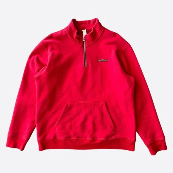 Chrome Hearts Red & White Triple Cross Embroidered Quarter Zip Sweater